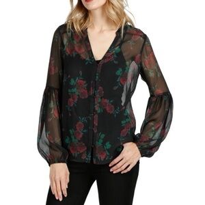 Paige Anthropologie Emilia top size medium. Sheer Black multi- Joplin rose NWT